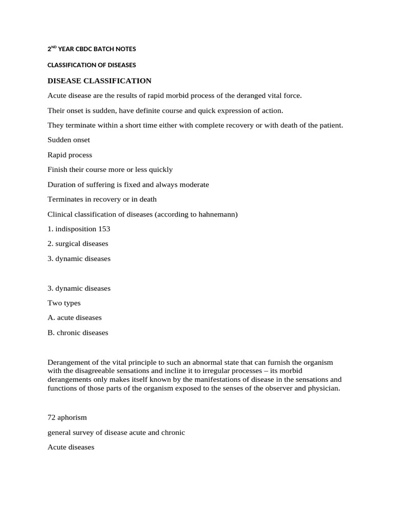 2nd Year CBDC Batch Notes-Ct N Classificatiof D's | PDF | Homeopathy ...