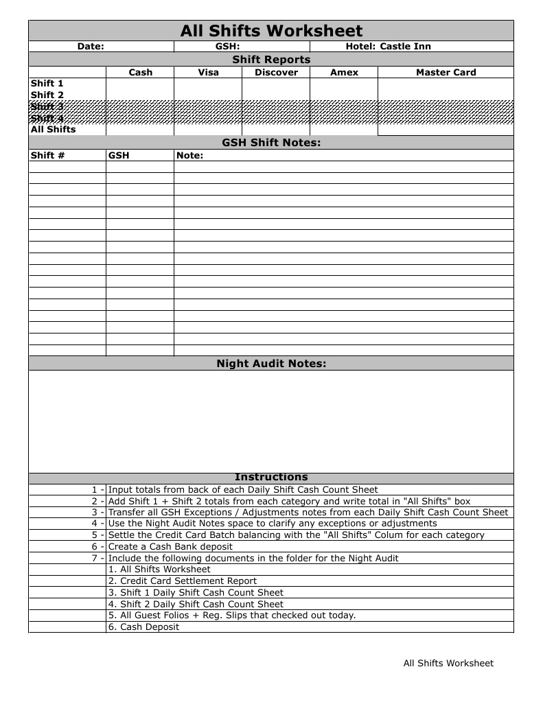 All Shifts Worksheet PDF