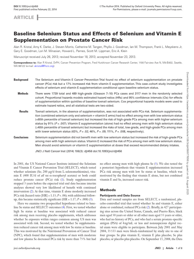 Selenium and Vitamin E Impact on Prostate Cancer | PDF | Vitamin E | Cancer
