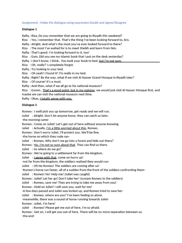 Dialogue on Doubt and Agreement | PDF | Juliet
