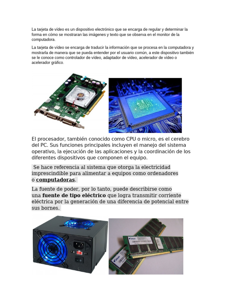 Componentes Esenciales de una Computadora | PDF | Hardware de la ...