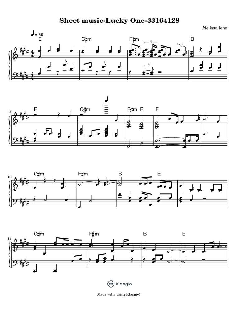 Lucky One Sheet Music for Piano | PDF