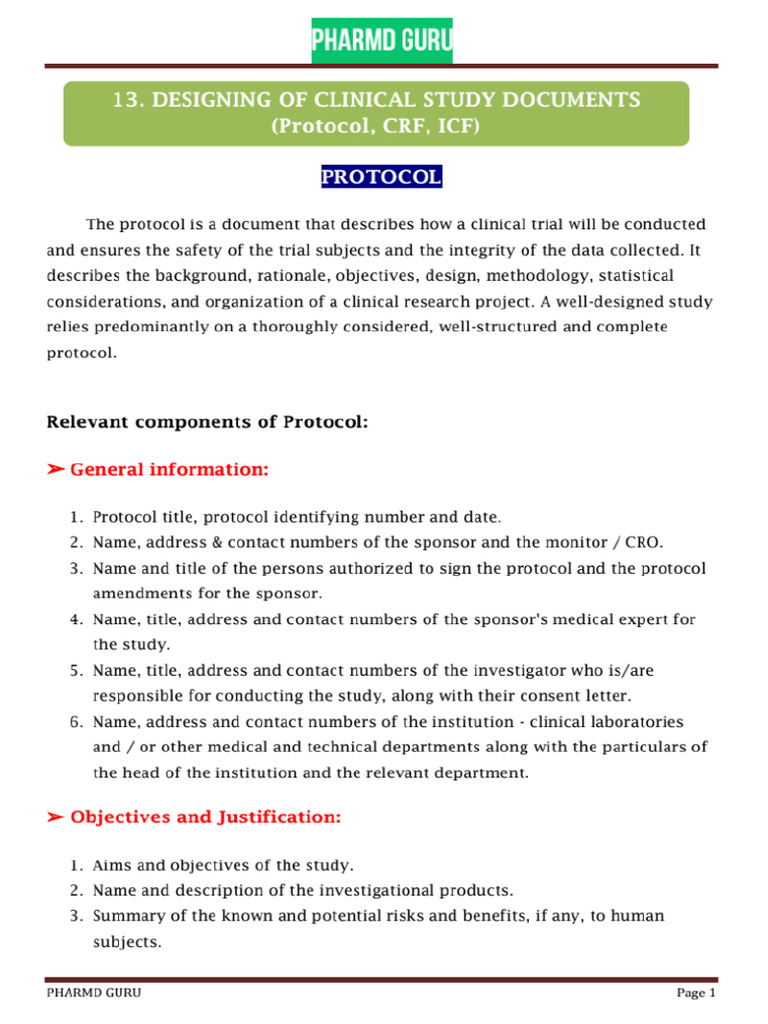 13 Designing of Clinical Study Documents Protocol, CRF, Icf | PDF