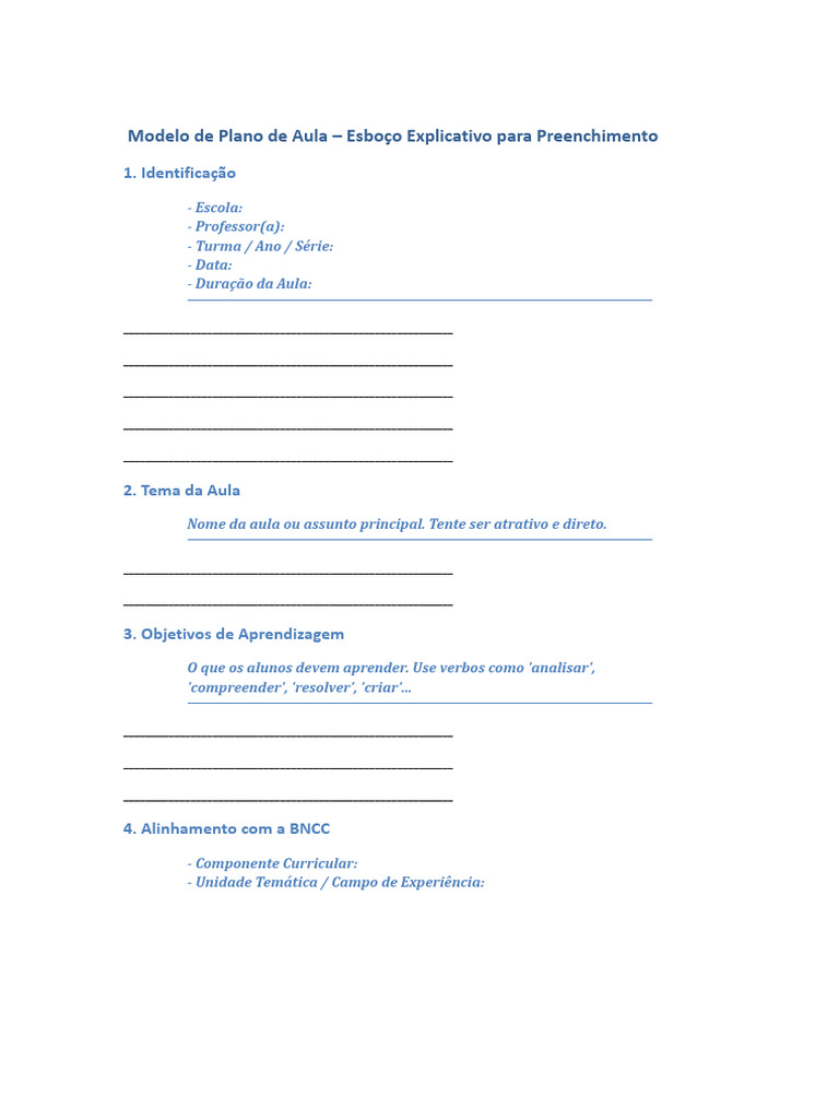 Modelo de Plano de Aula Completo | PDF | Lição | Aprendizado