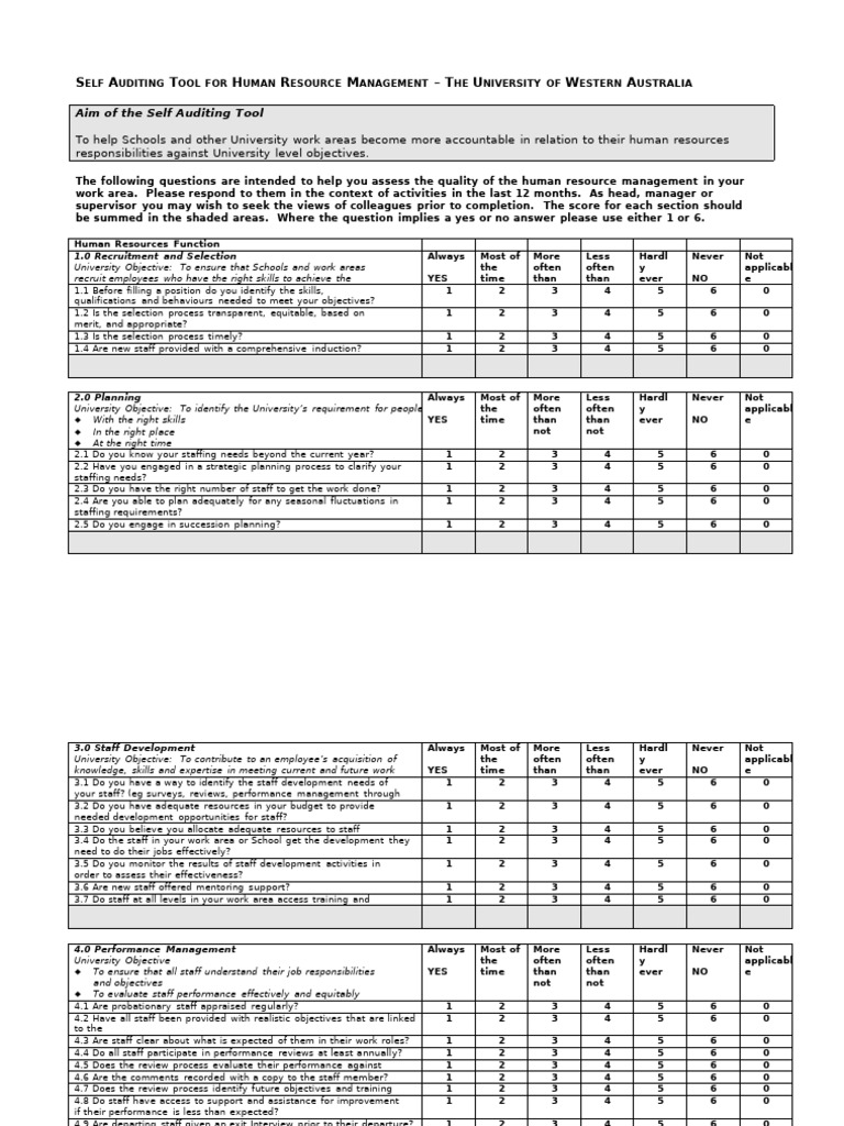 HR Management Self-Audit Tool | PDF | Occupational Safety And Health ...