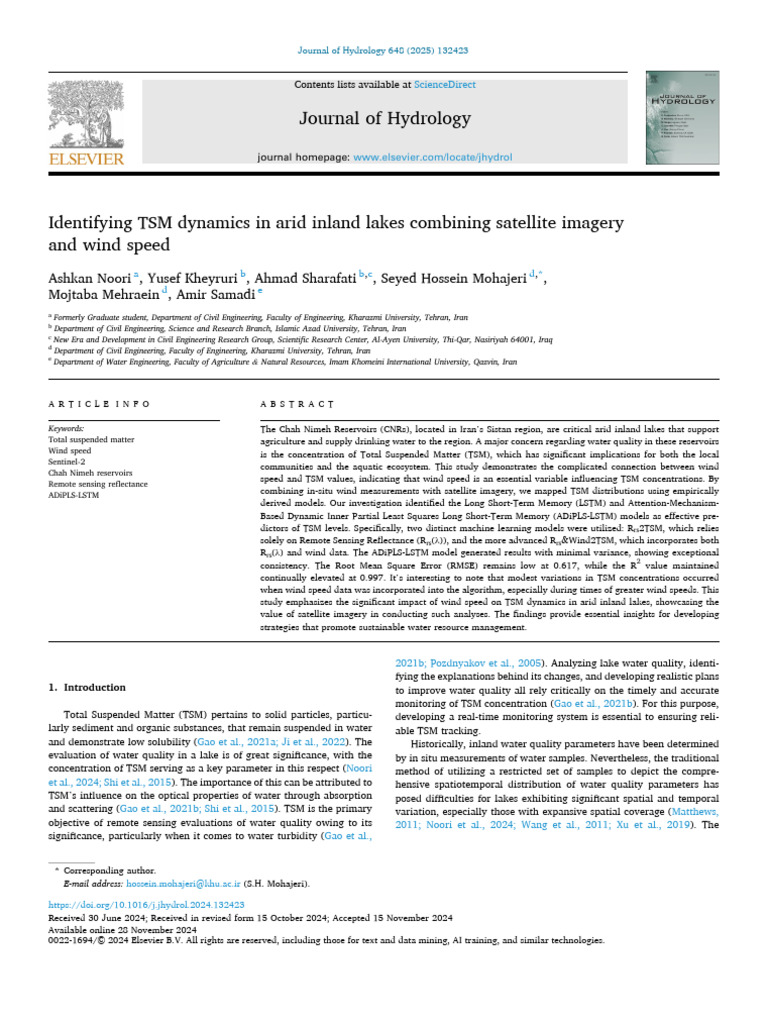 TSM Dynamics in Arid Lakes via Satellite | PDF | Errors And Residuals ...