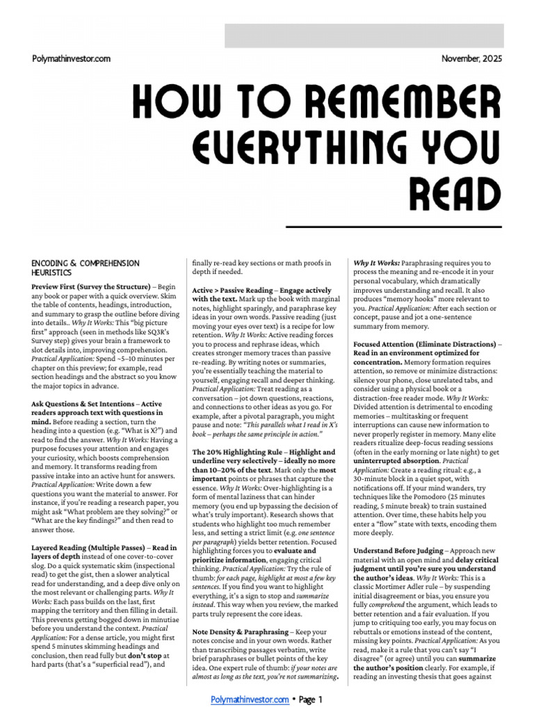 Techniques to Remember What You Read | PDF | Memory | Recall (Memory)