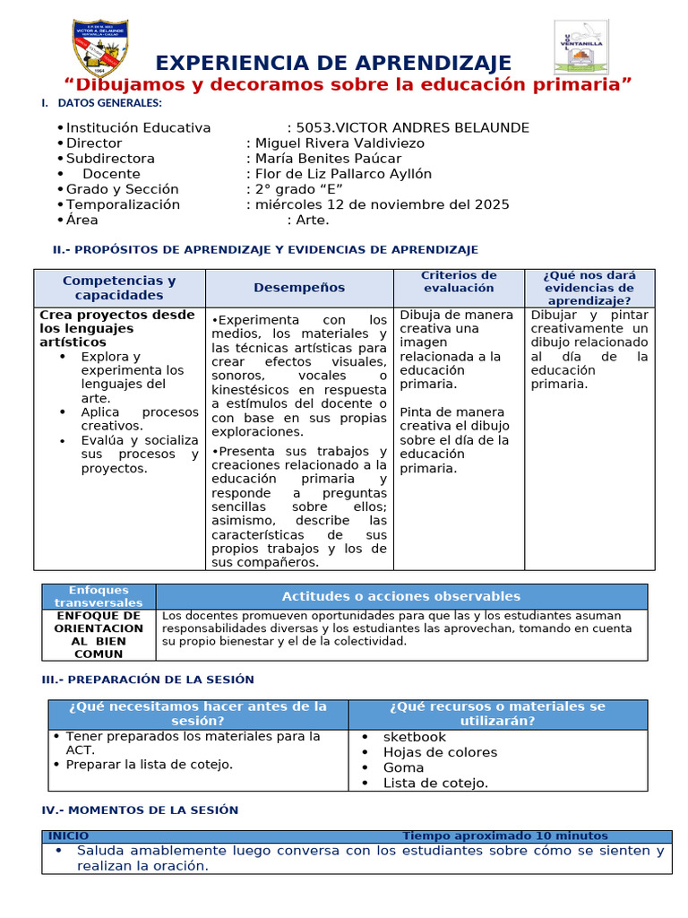SESION DE ARTE (Dibujamos y Pintamos Sobre La Educacion Primaria) | PDF ...