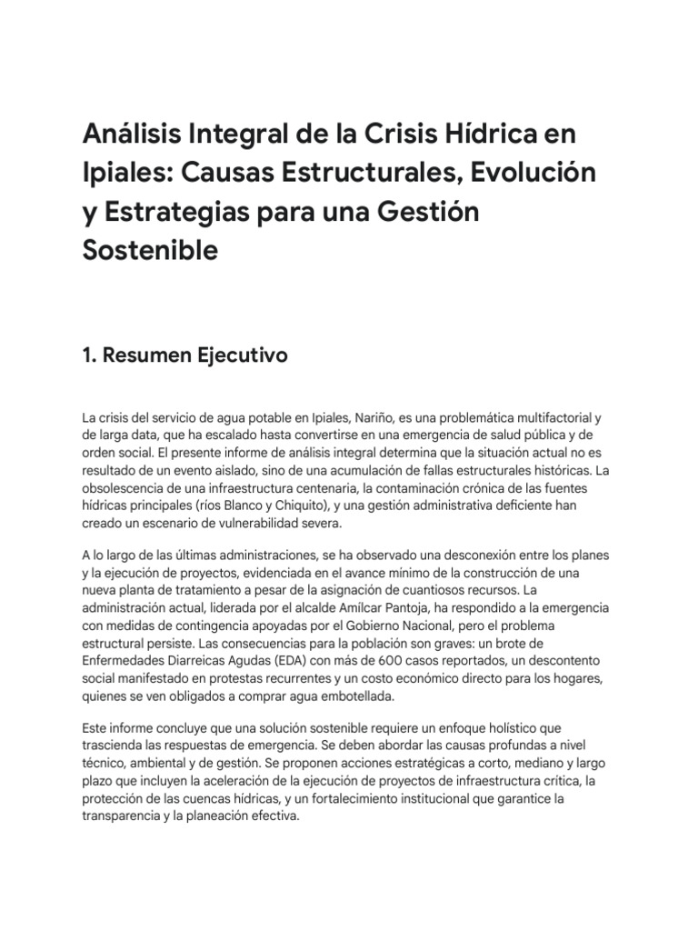 Crisis Hídrica en Ipiales: Análisis y Soluciones | PDF | Agua ...