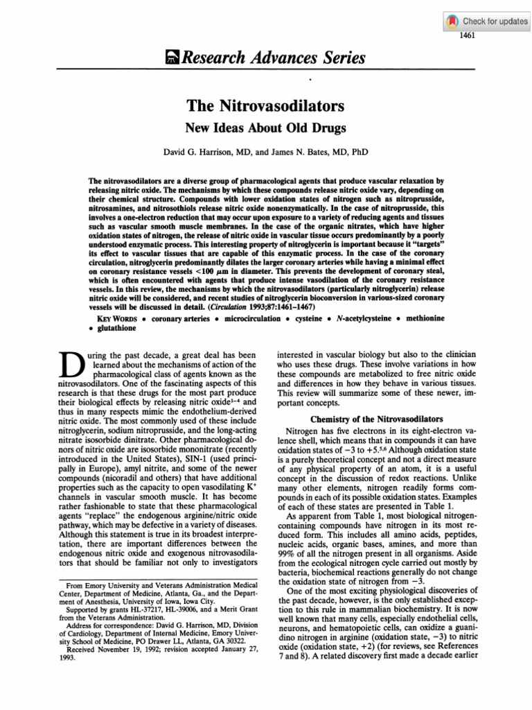 Harrison Bates 1993 the Nitrovasodilators New Ideas About Old Drugs ...