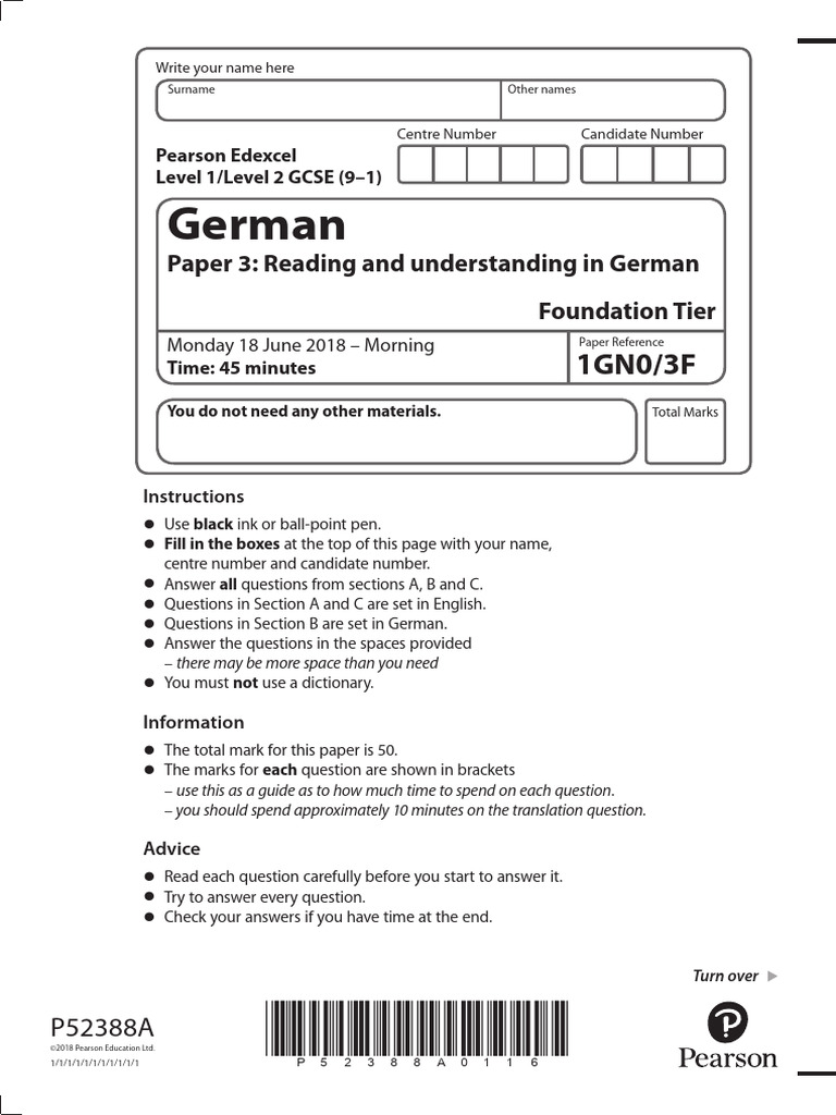 Edexcel GCSE German Past Paper | PDF