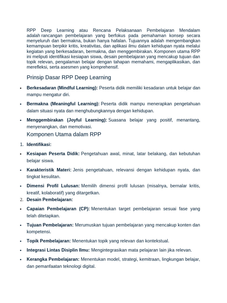 RPP Deep Learning: Panduan Pembelajaran | PDF