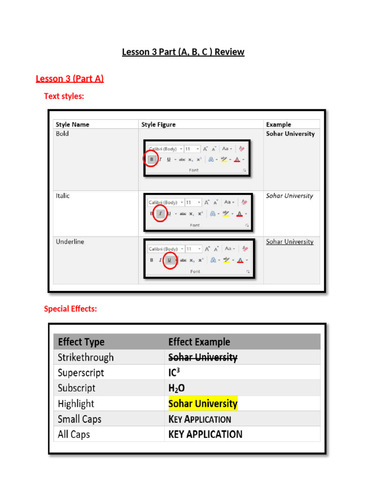 Lesson 3 Review: Document Formatting Basics | PDF | Note (Typography ...