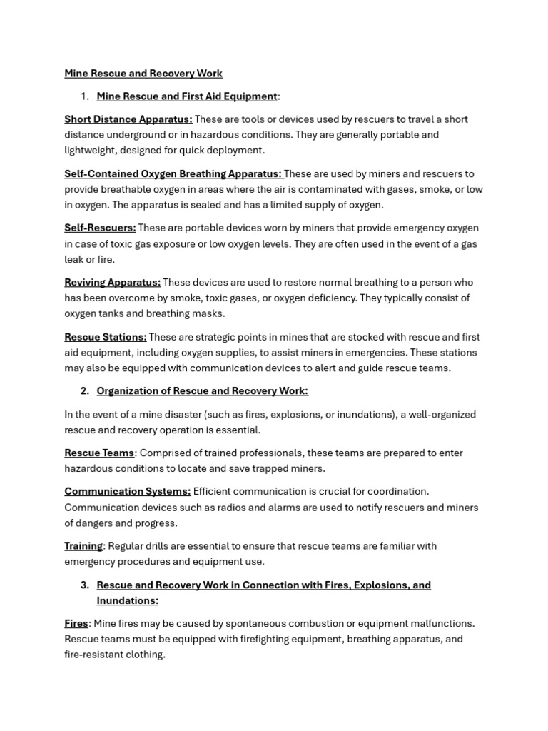 Mine Rescue, Recovery, and Safety Equipment | PDF | Personal Protective ...