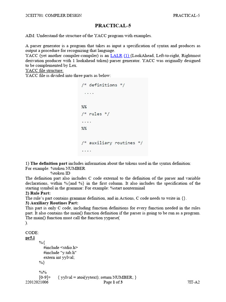 YACC Parser Structure and Example | PDF | Parsing | Metalogic