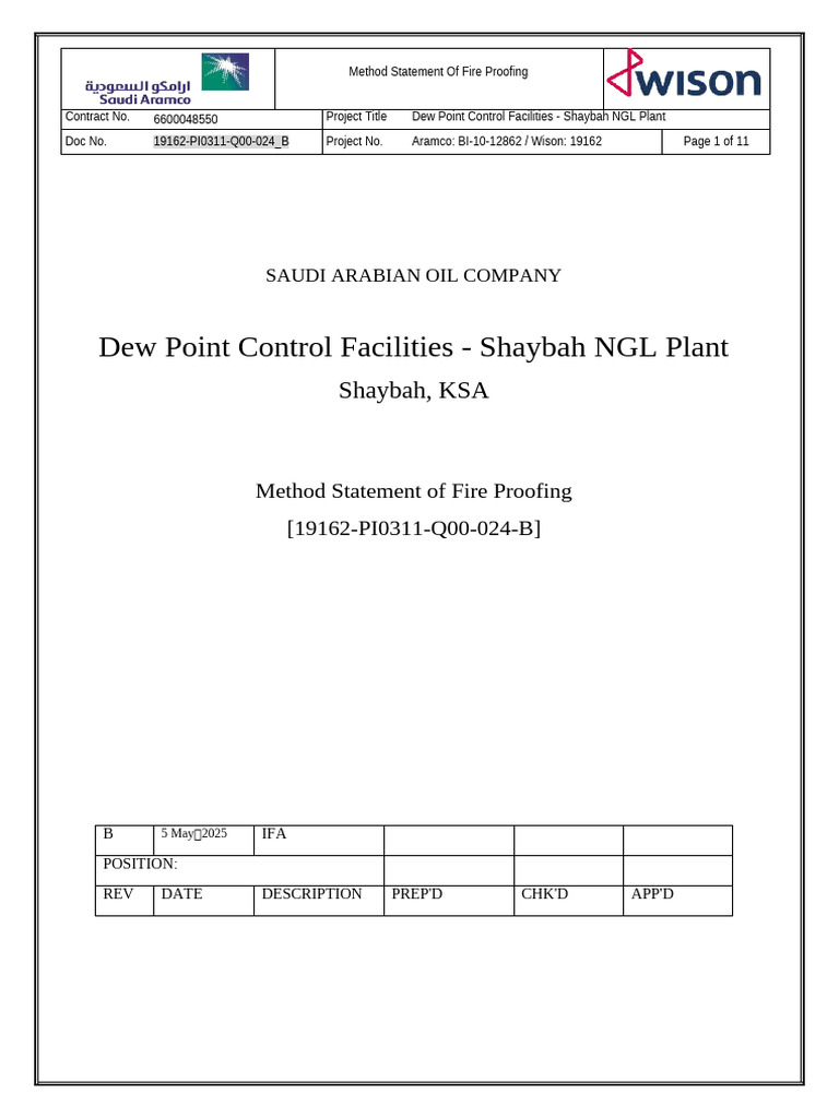 Fireproofing Method Statement for Shaybah | PDF | Quality Assurance ...