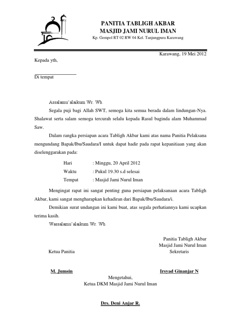 102+ Contoh Surat Undangan Acara Tabligh Akbar Terbaru