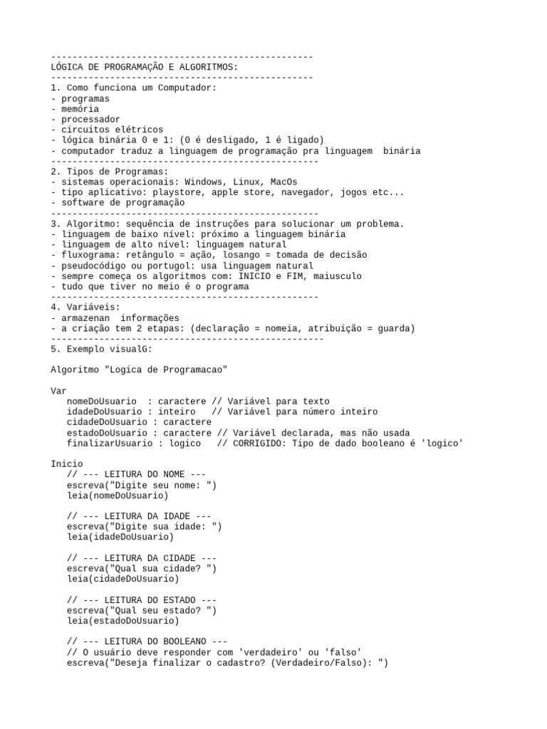 Lógica de Programação e Algoritmos Básicos | PDF | Algoritmos ...