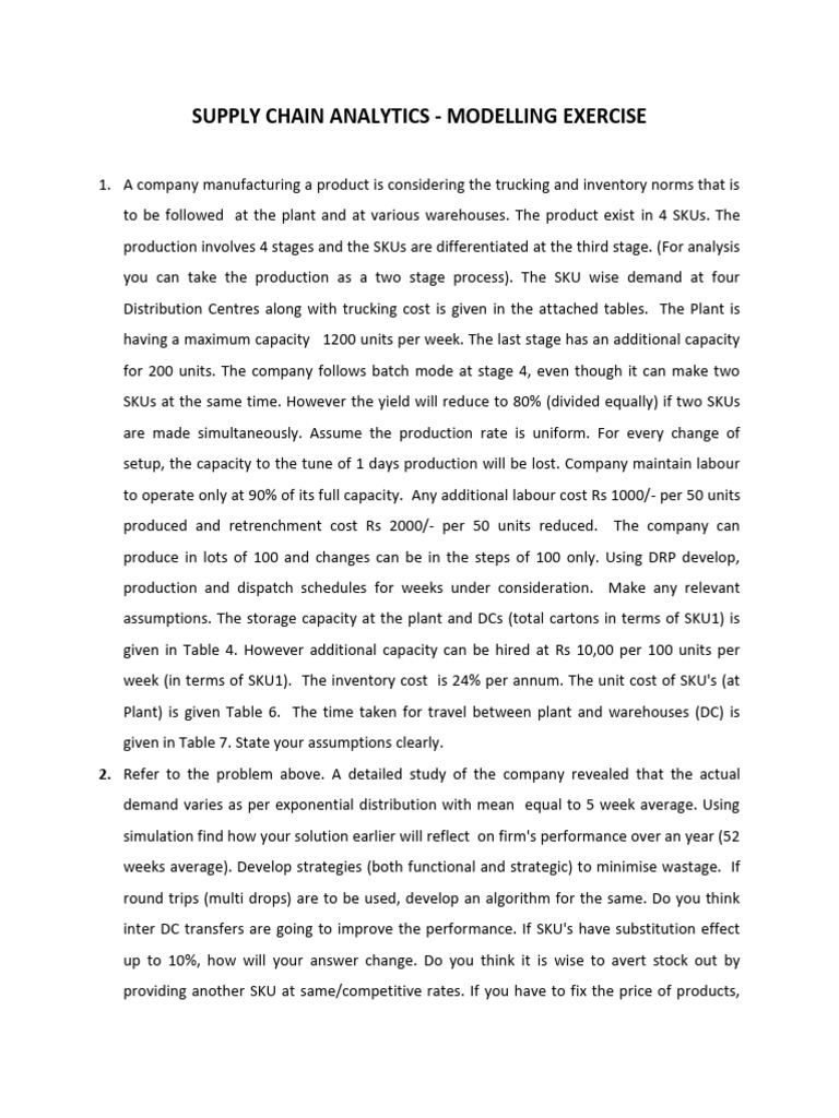 Supply Chain Analytics Modelling Exercise | PDF | Applied Mathematics