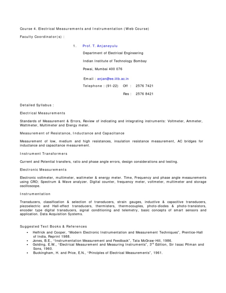 Electrical Measurements and Instrumentation | PDF | Technology ...