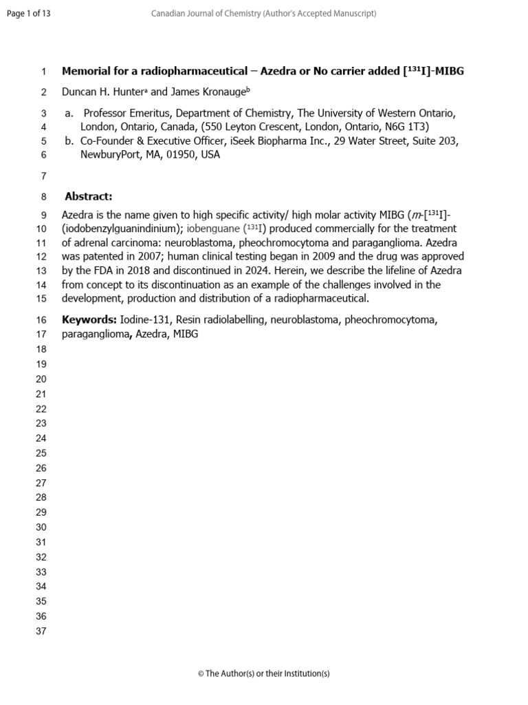 Azedra: Development of MIBG Radiopharmaceutical | PDF | Chemistry