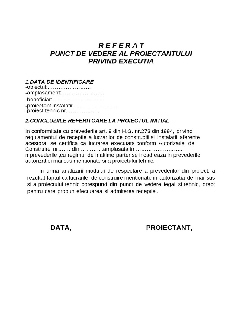 Referat Proiectant Pentru Instalatii MODEL | PDF