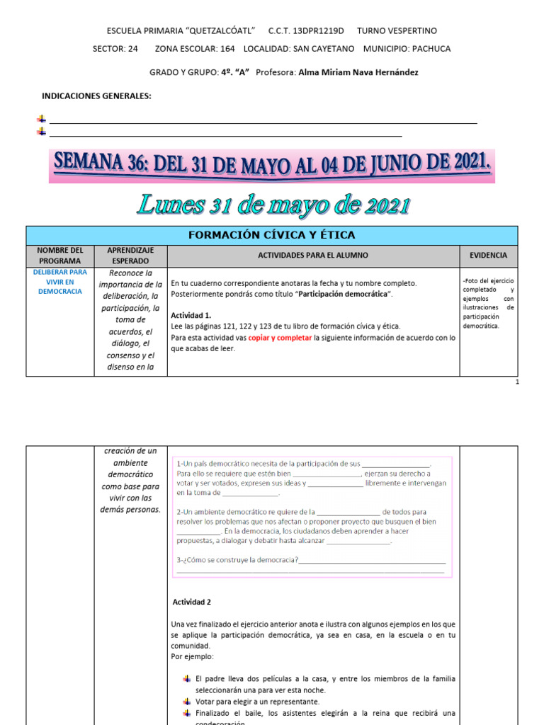 SEMANA DEL 31 DE MAYO AL 04 DE JUNIO 4TO A | PDF