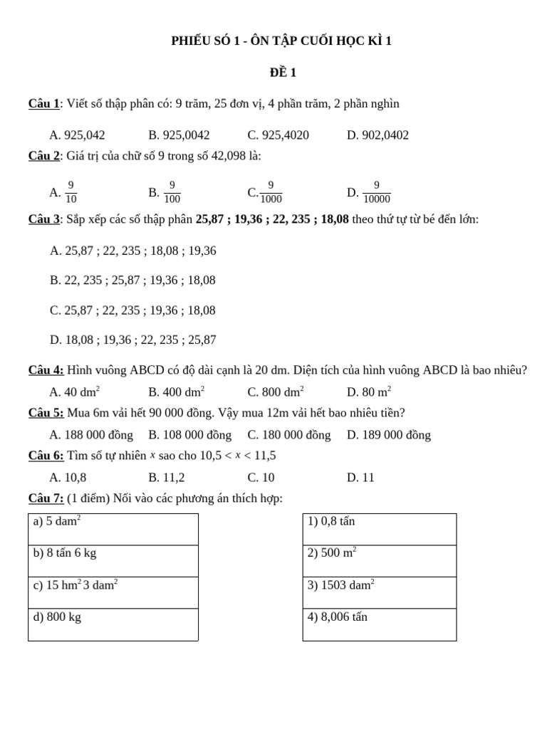 On Giua Ki 1 - So 1 | PDF