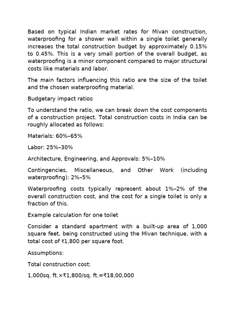 Mivan Construction: Waterproofing Costs Explained | PDF | Concrete ...