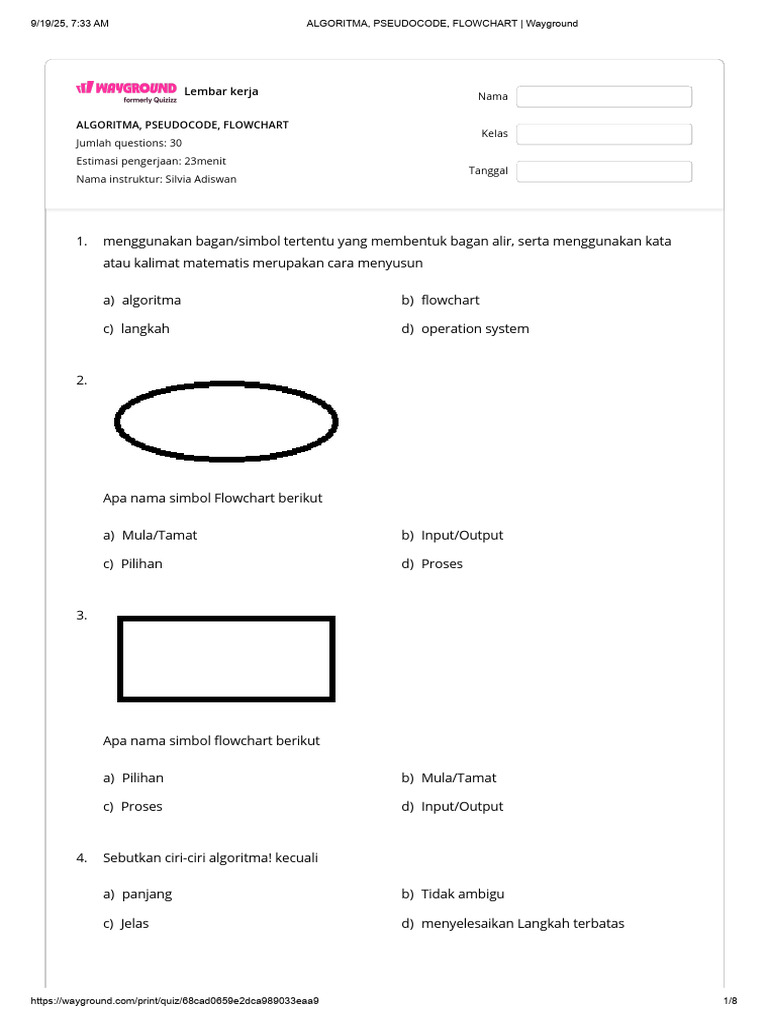 Kuis Algoritma dan Flowchart 30 Soal | PDF