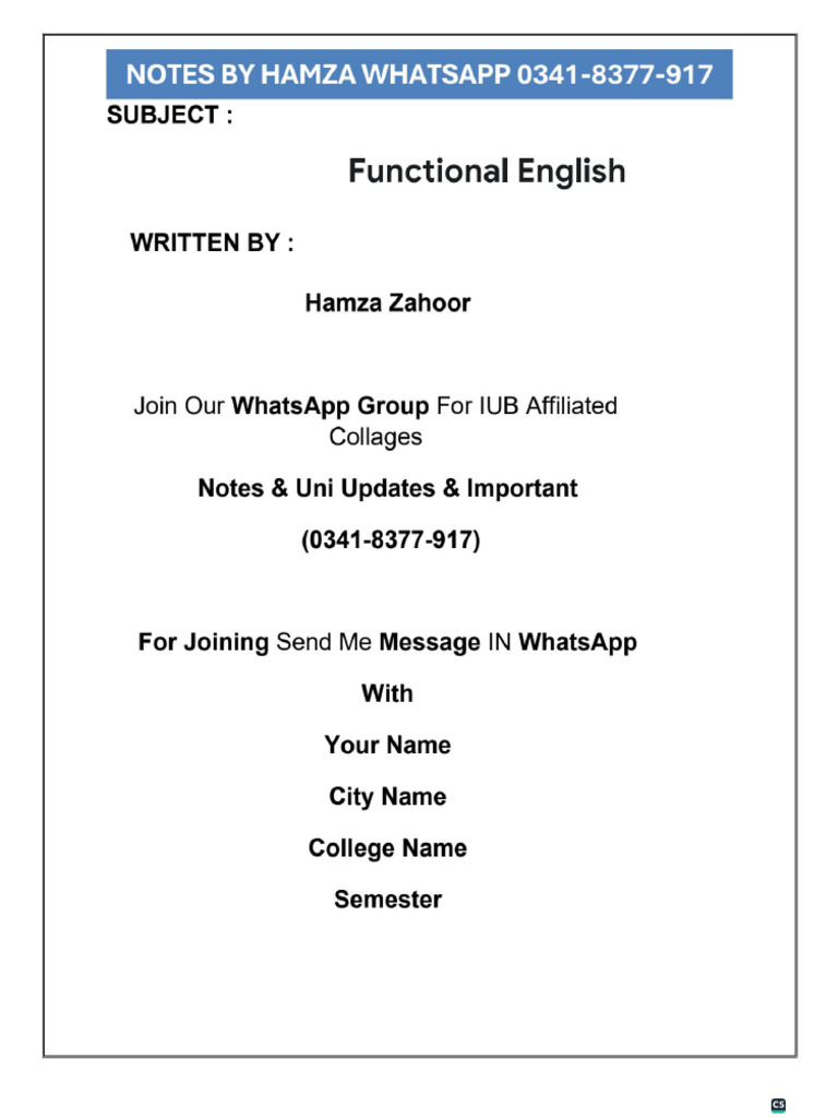 Functional English Notes - Hamza | PDF