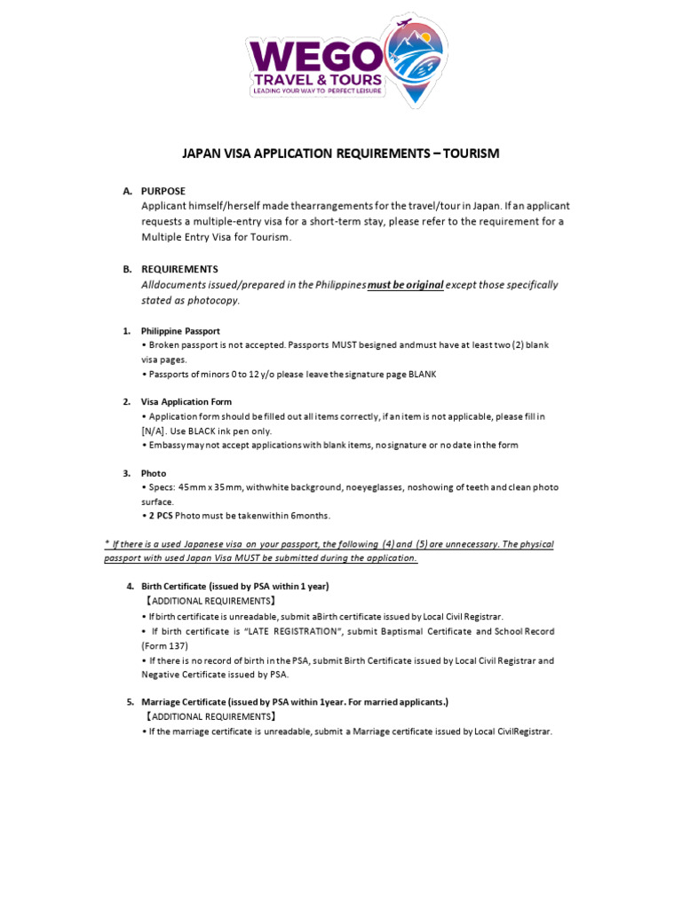 Japan Visa Requirements for 2024 | PDF | Travel Visa | Birth Certificate