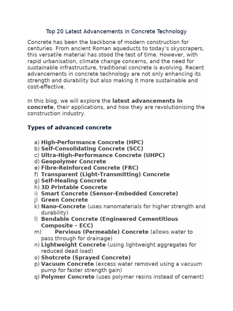 Latest Innovations in Concrete Technology | PDF | Concrete | Building ...