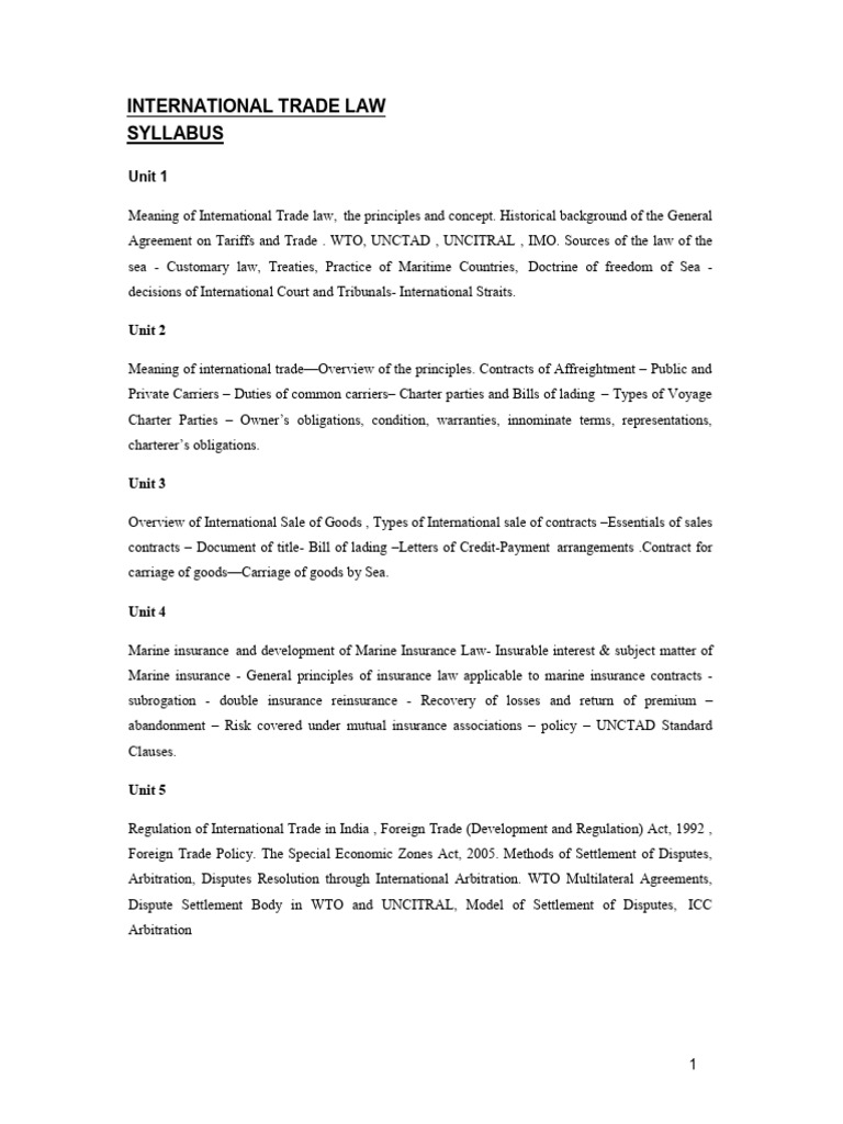International Trade Law Syllabus Overview | PDF | World Trade ...