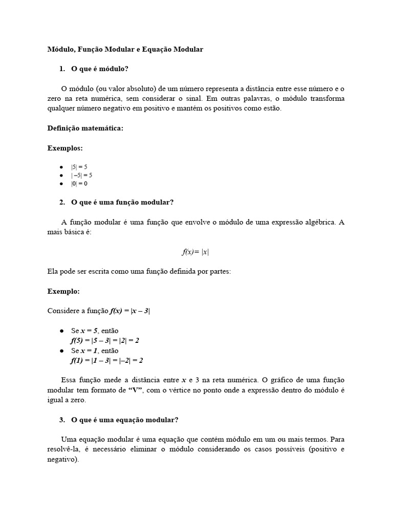 Módulo, Função Modular e Equação Modular | PDF