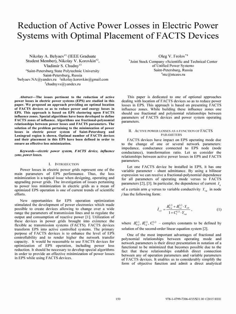 Reduction of Active Power Losses in Electric Power Systems With Optimal ...