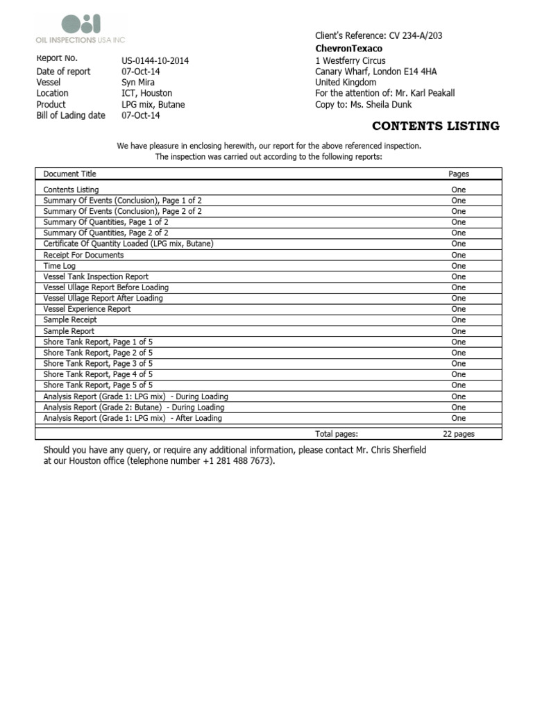 LPG Loading Inspection Report - Syn Mira | PDF | Liquefied Petroleum ...