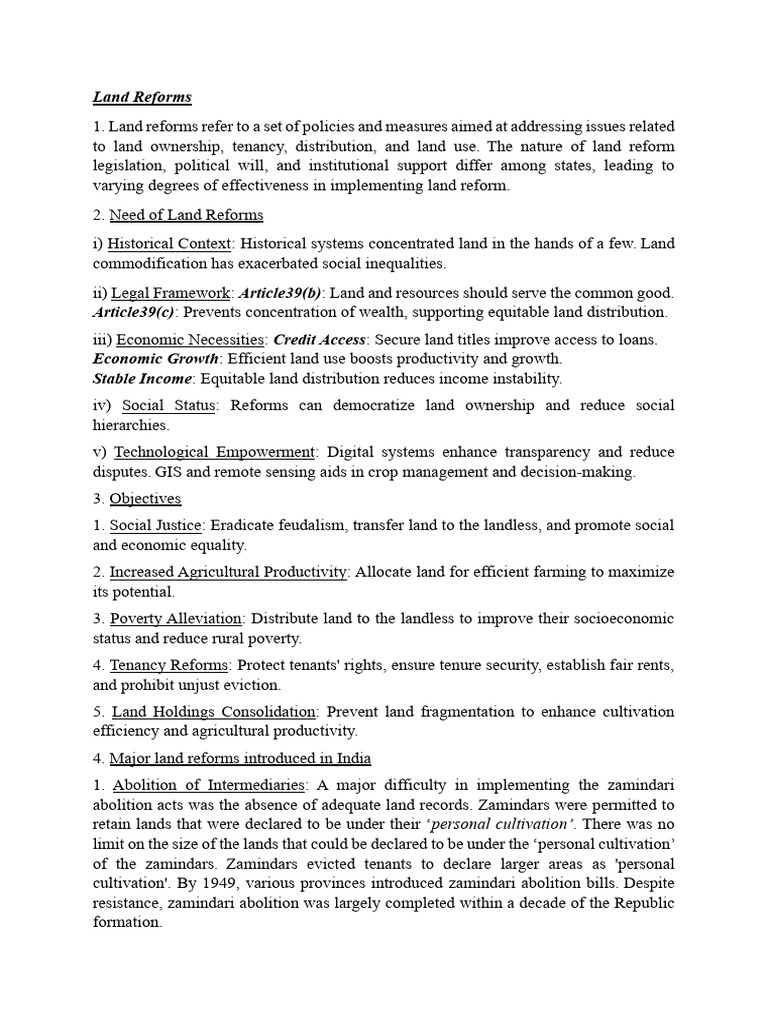 Comprehensive Overview of Land Reforms | PDF | Agriculture | Organic ...