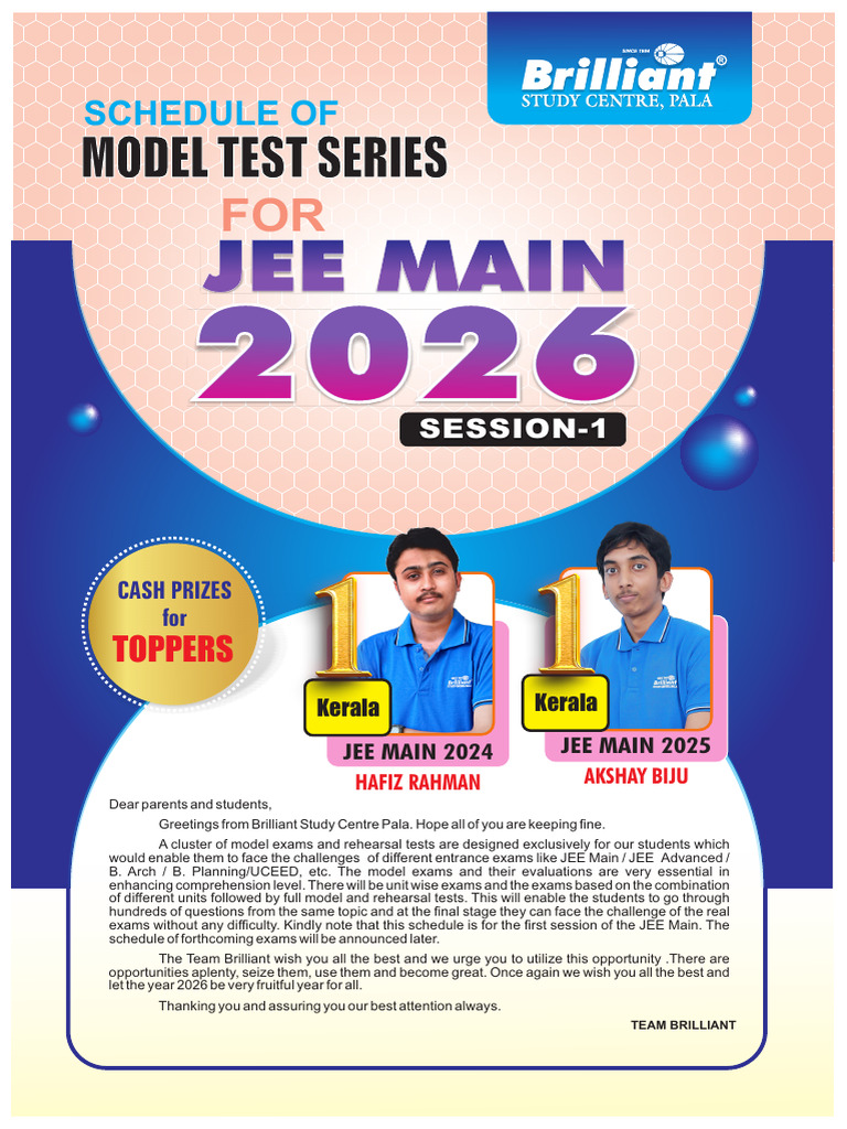 JEE Main 2026 Model Test Series | PDF | Chemistry | Physics
