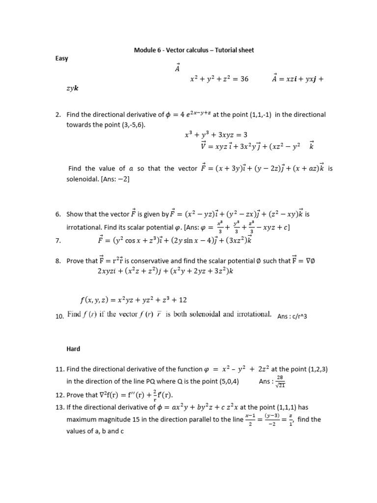 Module 6 Tutorial Sheet 251018 115637 | PDF | Vector Calculus | Linear ...