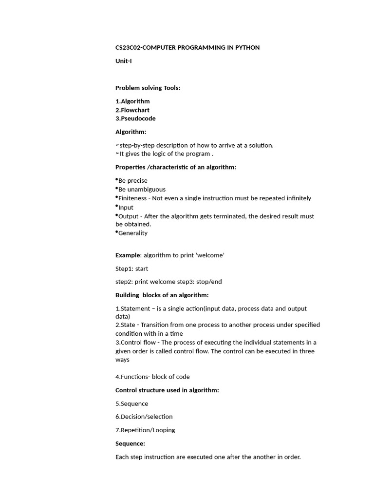 UNIT1 | PDF | Algorithms | Control Flow