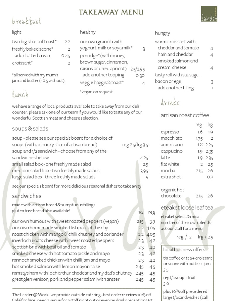 The Edinburgh Larder Takeaway Menu PDF Salad Soup