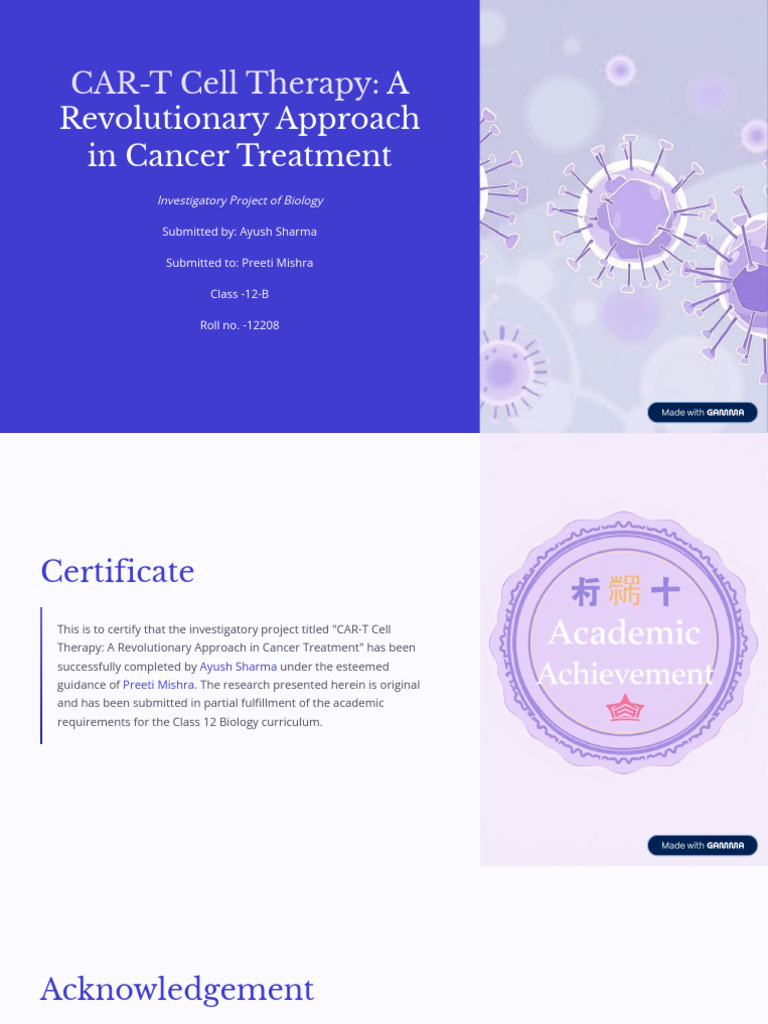 CAR-T Cell Therapy in Cancer Treatment | PDF | Neoplasms | Medical ...