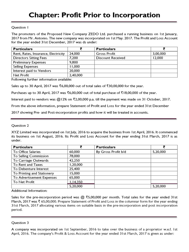 Pre- and Post-Incorporation Profit Analysis | PDF | Expense | Income ...