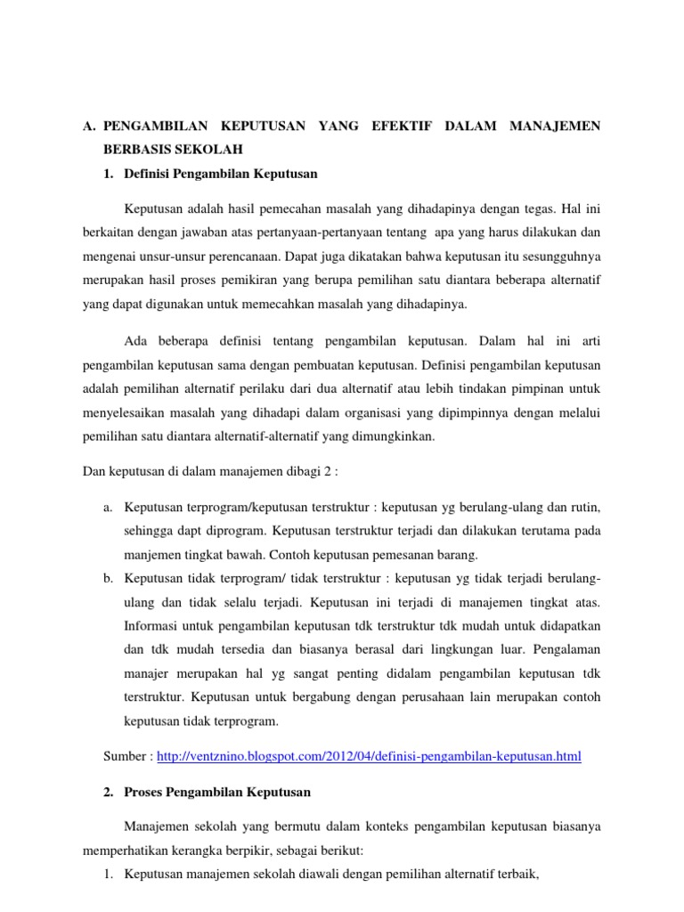 Pengambilan Keputusan Yang Efektif Dalam Manajemen