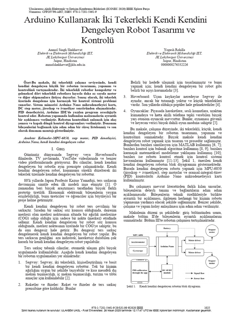Design and Control of Two-Wheeled Self-Balancing Robot Using Arduino TR ...
