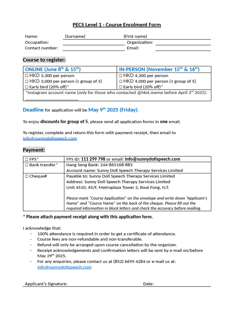 Course Enrolment Form - v1 | PDF