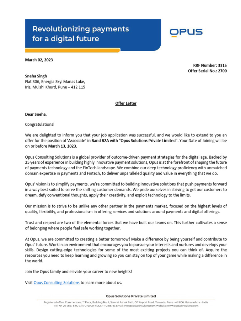 Job Offer Letter for Associate Position | PDF | Employment | Trade Secret