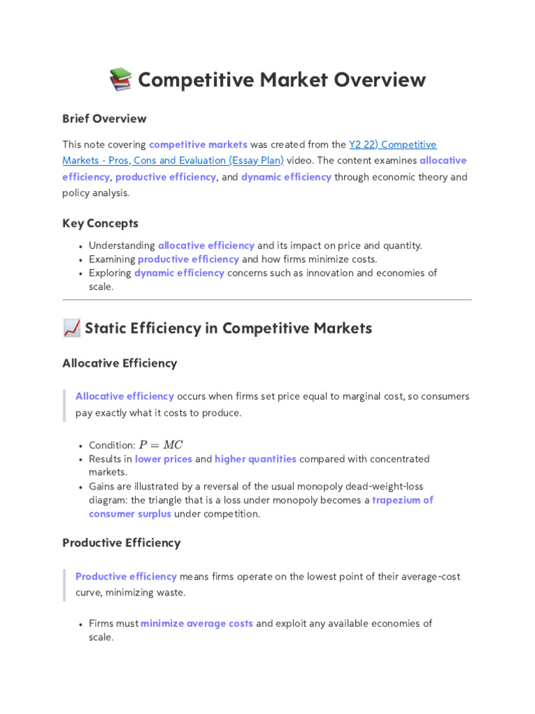 Y2 22) Competitive Markets - Pros, Cons and Evaluation (Essay Plan ...