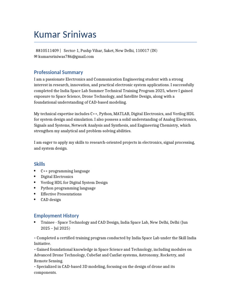 Electronics Engineering Student Profile | PDF